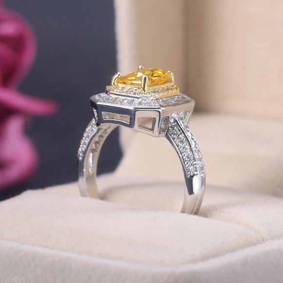 Advanced Yellow Gemstone Radiant Zircon Luxury Ring for Women, INDN8187 - Picture 4 of 7